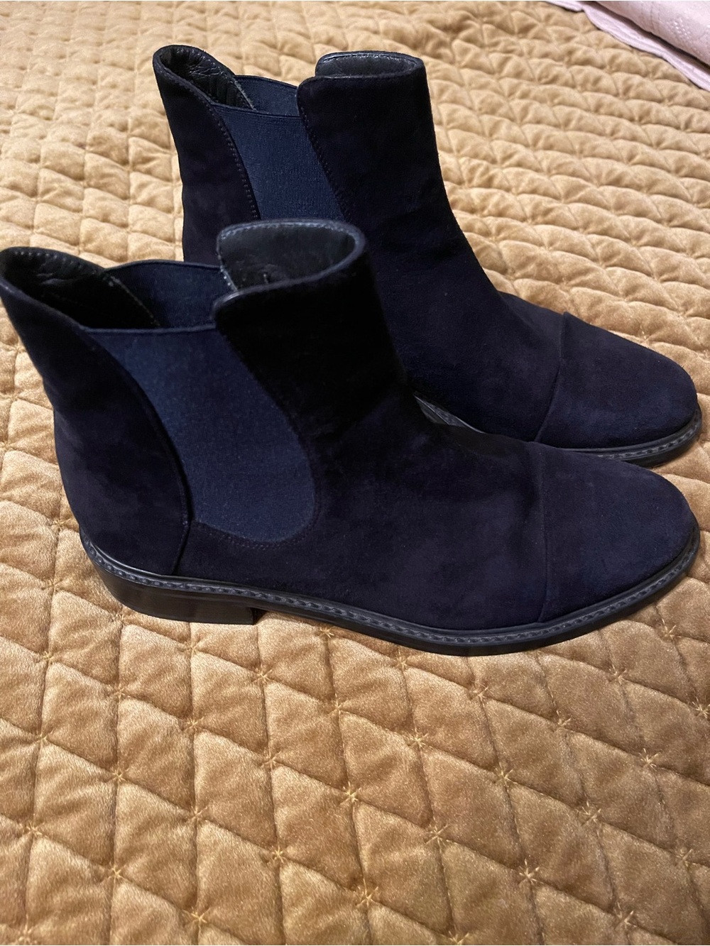 Stuart Weitzman Navy Suede Chelsea Boots